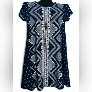 Allison Brittney Navy and White Printed Mini Dress